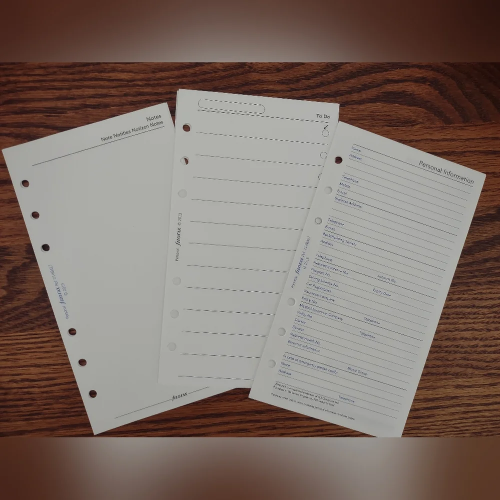 Filofax A6 Organizer Refill Sheets *** Final Price ***